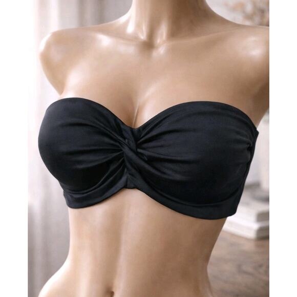 Victoria's Secret Other - Victorias Secret Black Twist Bandeau Bikini Top 34DD Push Up Padded Solid Swim